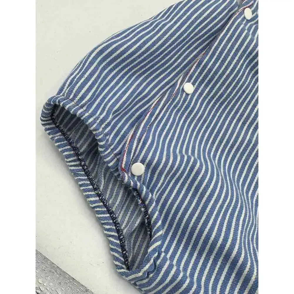 Vintage Carter's Blue White Pinstripe Baby Bubble Romper Overalls Snap On 24 mth